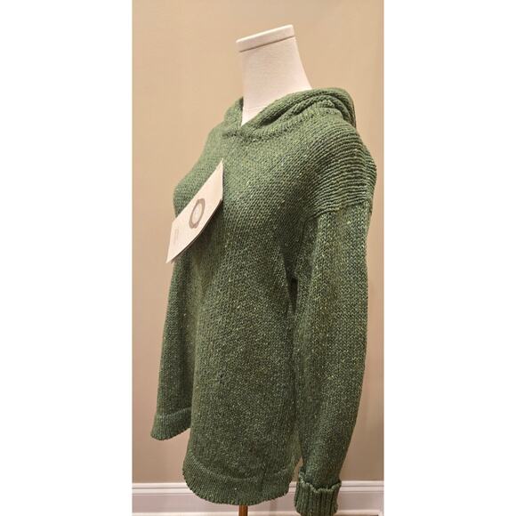 Aran Ireland 100% Natural Wool Crop Hooded Sweater Green Large NWT Certified - Picture 4 of 11